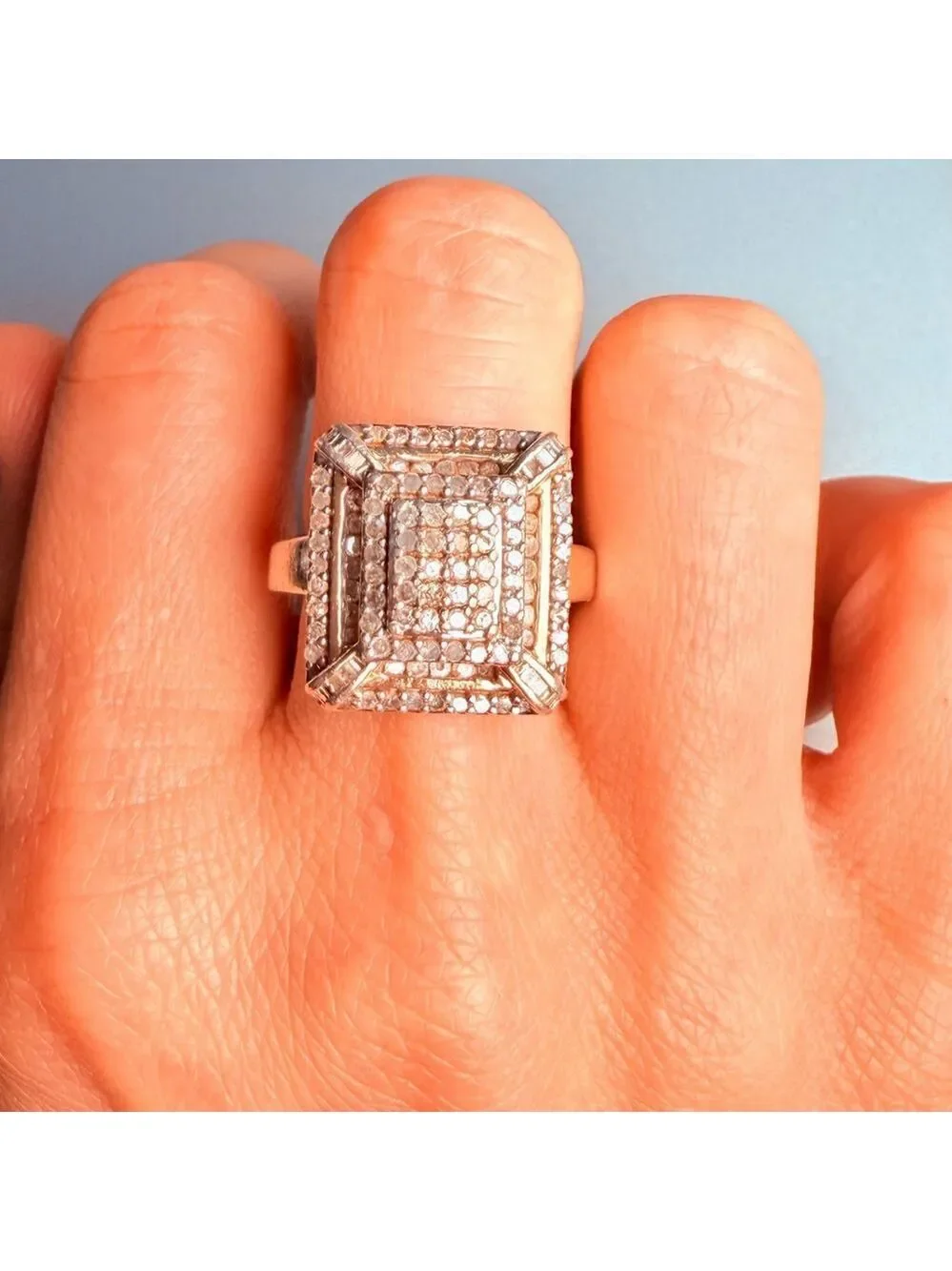 Pave 1.7 TCW Diamond Square Sterling Silver Gold Vermeil Cocktail Ring Heng Ngai